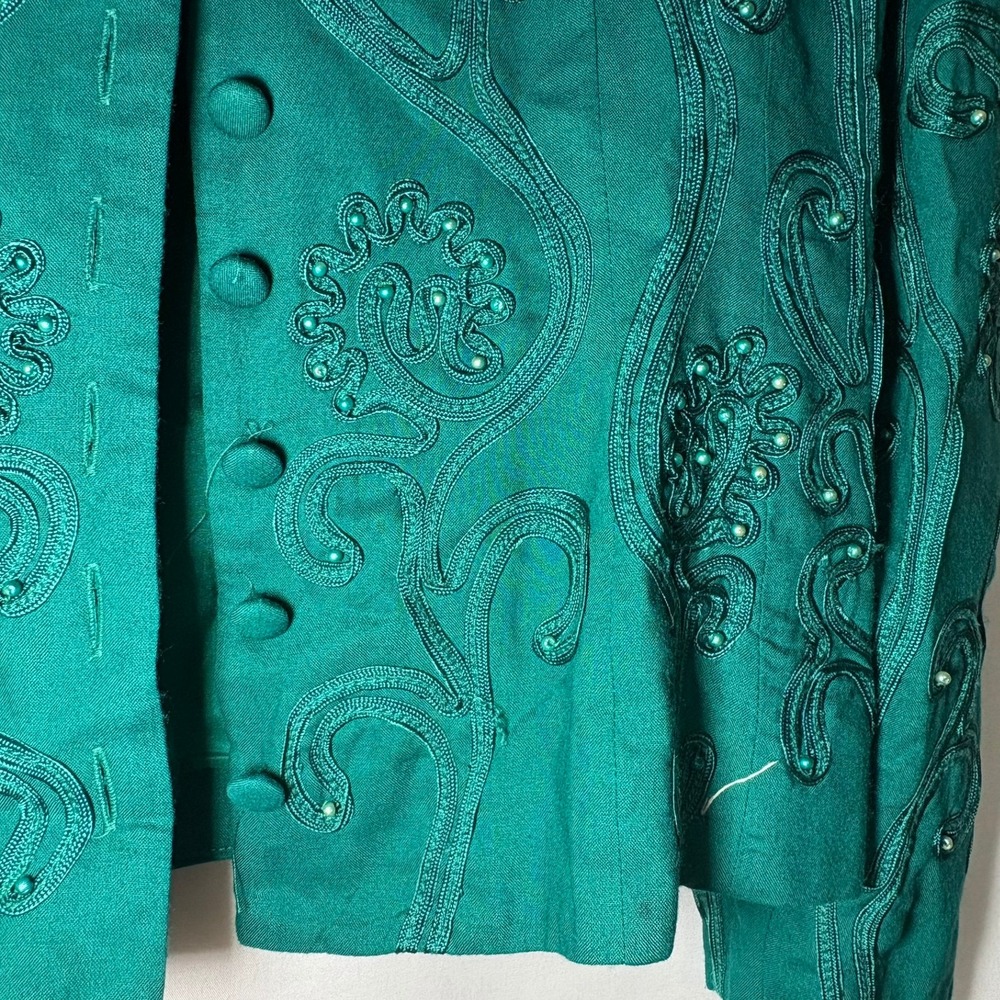 Vintage Marie St Claire Emerald Green Beaded Soutache Evening Jacket Womens 12 - Picture 9 of 10